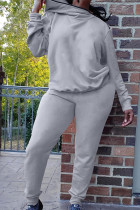 Grey Casual Solid Oblique Collar Long Sleeve Two Pieces