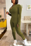Tute attillate con colletto con cerniera basic casual alla moda verde militare
