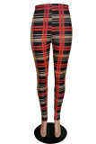 Pantalones de lápiz de cintura alta sí (elástico) a cuadros casuales rojos y negros