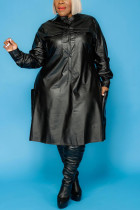 Schwarze, einfarbige Patchwork-Kleider mit O-Ausschnitt und A-Linie im britischen Stil