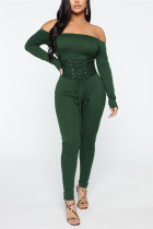 Groene Mode Sexy Solide Backless Strap Design Bateau Neck Skinny Jumpsuits