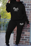 Black Casual Print Letter Long Sleeve Two Pieces