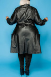 Robes trapèze noires à col rond en patchwork uni de style britannique