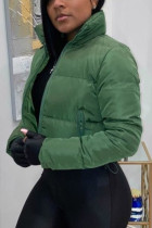 Capispalla con collo alla coreana in patchwork tinta unita verde militare senza cintura