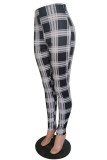 Pantalones pitillo de cintura alta sí (elástico) a cuadros casuales en blanco y negro