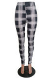 Black And White Casual Plaid Skinny Yes(Elastic) High Waist Pencil Bottoms