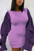 Фиолетовые сексуальные однотонные лоскутные платья с круглым вырезом и юбкой-карандашом