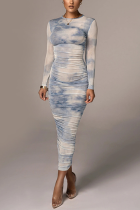 Blanc Sexy Patchwork Tie-dye O Cou Gaine Robes