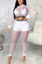 Белый сексуальный сплошной лоскутный воротник с капюшоном и длинным рукавом из двух частей