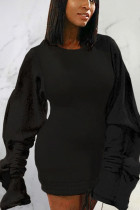 Черные сексуальные однотонные лоскутные платья с круглым вырезом и юбкой-карандашом