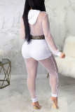 Белый сексуальный сплошной лоскутный воротник с капюшоном и длинным рукавом из двух частей