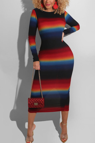 Black Daily Print O Neck Wrapped Skirt Dresses
