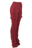Pantaloni patchwork con taglio a stivaletto con tasche a tinta unita casual rosso vino