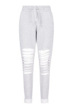 Gris clair Sportswear Solid Ripped Skinny Mid Waist Pencil Bottoms