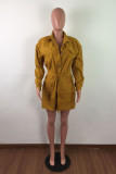 Yellow Casual Solid Patchwork Turndown Collar Dresses