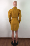 Yellow Casual Solid Patchwork Turndown Collar Dresses