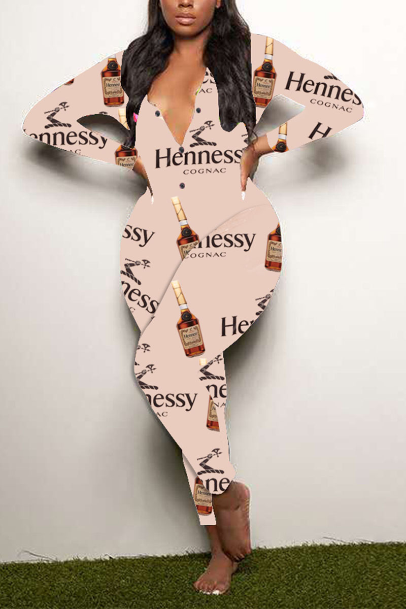 

Apricot Casual Daily Print V Neck Regular Jumpsuits