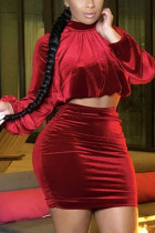 Красный сексуальный сплошной пэчворк с круглым вырезом и длинным рукавом из двух частей