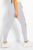 Gris clair Sportswear Solid Ripped Skinny Mid Waist Pencil Bottoms