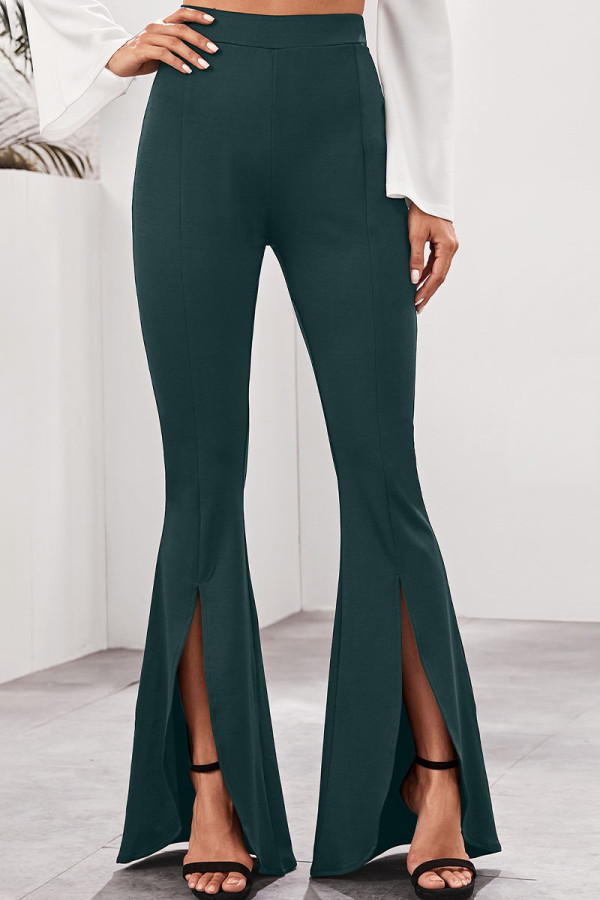 Pantalones de altavoz de cintura alta sólidos casuales verdes fluorescentes