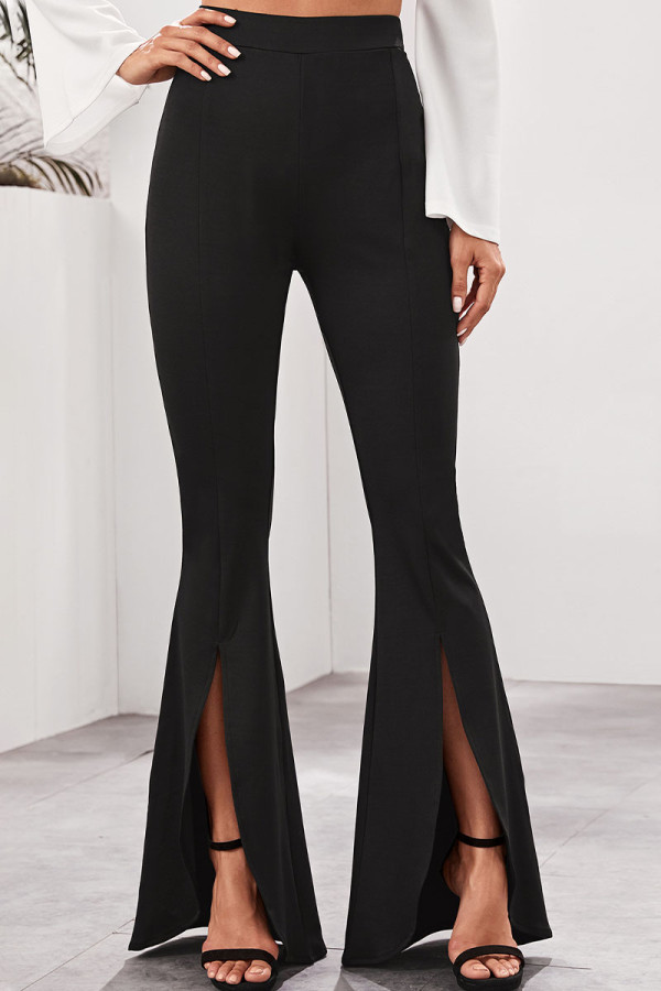 Pantalones de altavoz de cintura alta sólidos casuales negros