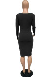 Wine Red Sexy Solid Patchwork V Neck Pencil Skirt Dresses