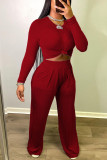Wine Red Sexy Casual Solid Patchwork O Neck Long Sleeve Two Pieces