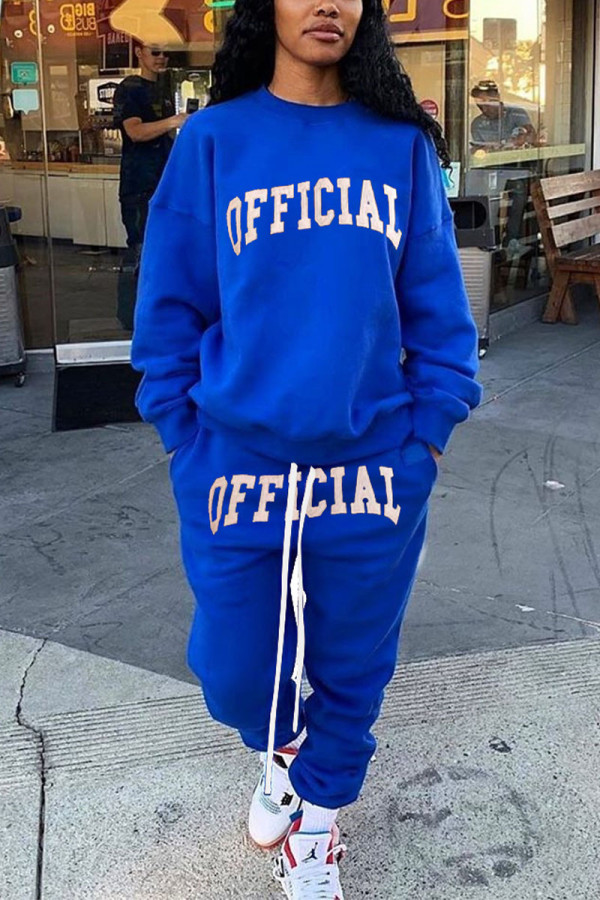 Синий Спортивная одежда с принтом и буквой O с длинным рукавом из двух частей