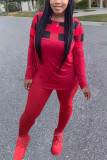 Красная спортивная одежда с круглым вырезом и длинным рукавом из двух частей с принтом