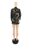 Camouflage Casual Patchwork Mandarin Collar Outerwear