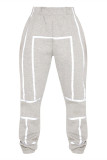 Pantaloni casual alla moda grigi con cintura patchwork a vita alta