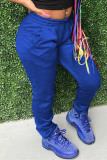 Синие модные повседневные однотонные брюки со средней талией