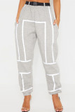 Pantalon de mode décontracté solide avec ceinture taille haute patchwork gris