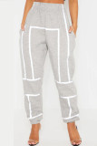 Pantalones de patchwork de cintura alta casuales de moda gris con cinturón