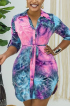 Veelkleurige sexy print-patchwork-jurken met ronde kraag