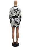 White Sexy Print Patchwork O Neck Long Sleeve Two Pieces