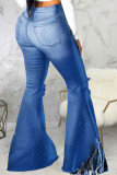 Jeans Sexy Azul Escuro com cintura média e corte de bota