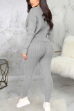 Grey Sexy Solid Patchwork O Neck Long Sleeve Two Pieces