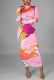 Pinkfarbene A-Linien-Kleider mit Rollkragen im britischen Stil
