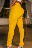 Gele casual effen vouw skinny hoge taille luidsprekerbodems