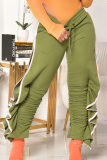 Темно-зеленые повседневные однотонные брюки харлан в стиле пэчворк с высокой талией