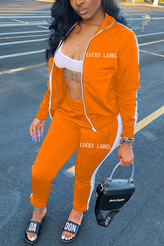Orange Sexy Twilled Satin Print Solid Embroidered Turtleneck Long Sleeve Regular Sleeve Regular Two Pieces