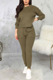 Army Green Sexy Solid Patchwork O Neck Long Sleeve Two Pieces