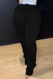Pantalones de cintura media con corte de bota de bolsillo sólido casual negro