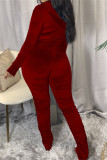 Red Fashion Casual Hooded Kraag Lange mouw Regular Sleeve Skinny Solid Jumpsuits