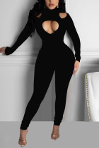 Zwarte sexy effen uitgeholde coltrui jumpsuits