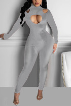 Zilveren sexy effen uitgeholde coltrui jumpsuits