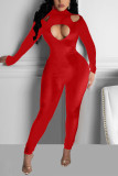 Silver Sexiga Solid Hollow Out Turtleneck Jumpsuits