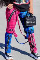 Pantaloni a vita media regolari con patchwork con stampa scozzese casual alla moda rosa rosso blu