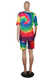 Multi-color Casual Print Patchwork O Neck Short Sleeve Two Pieces